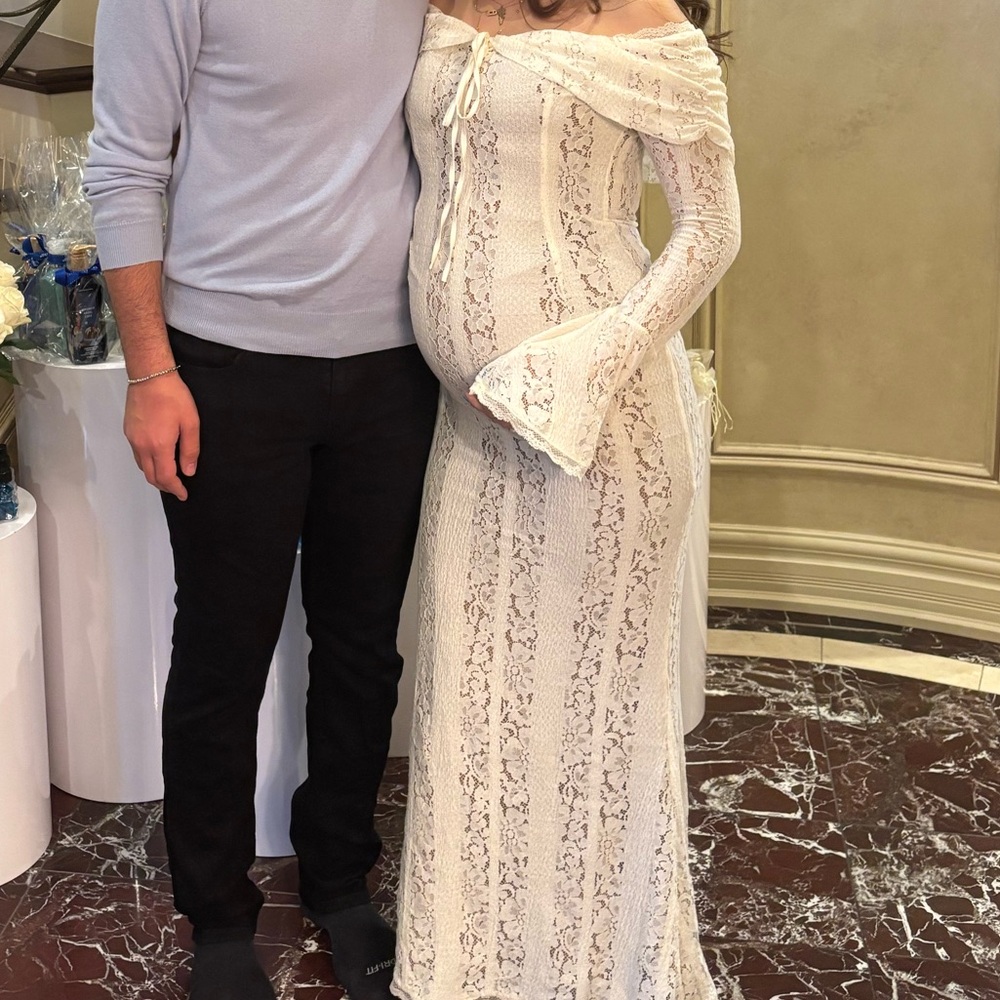 House of CB Cream Lace Long Sleeve Dress